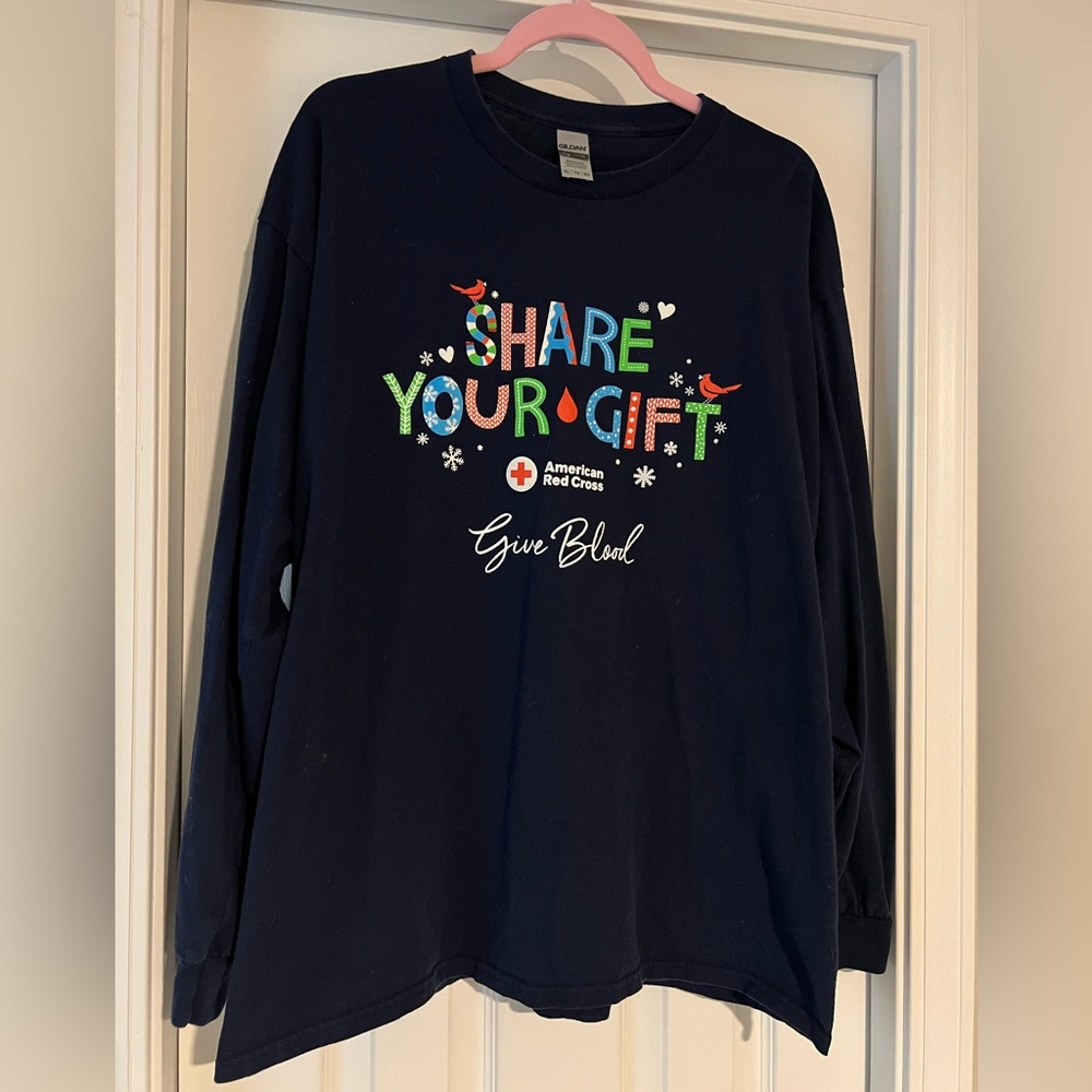 Gildan Navy Long Sleeve Tee with Festive Print
